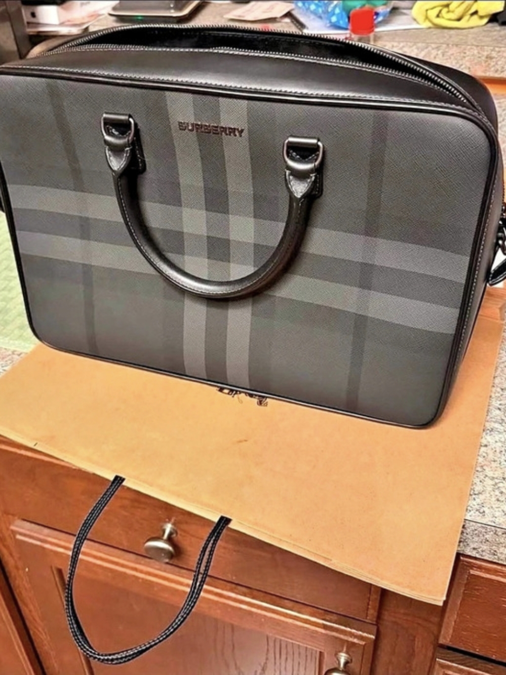 Burberry Ainsworth Briefcase Plaid Gray & Black